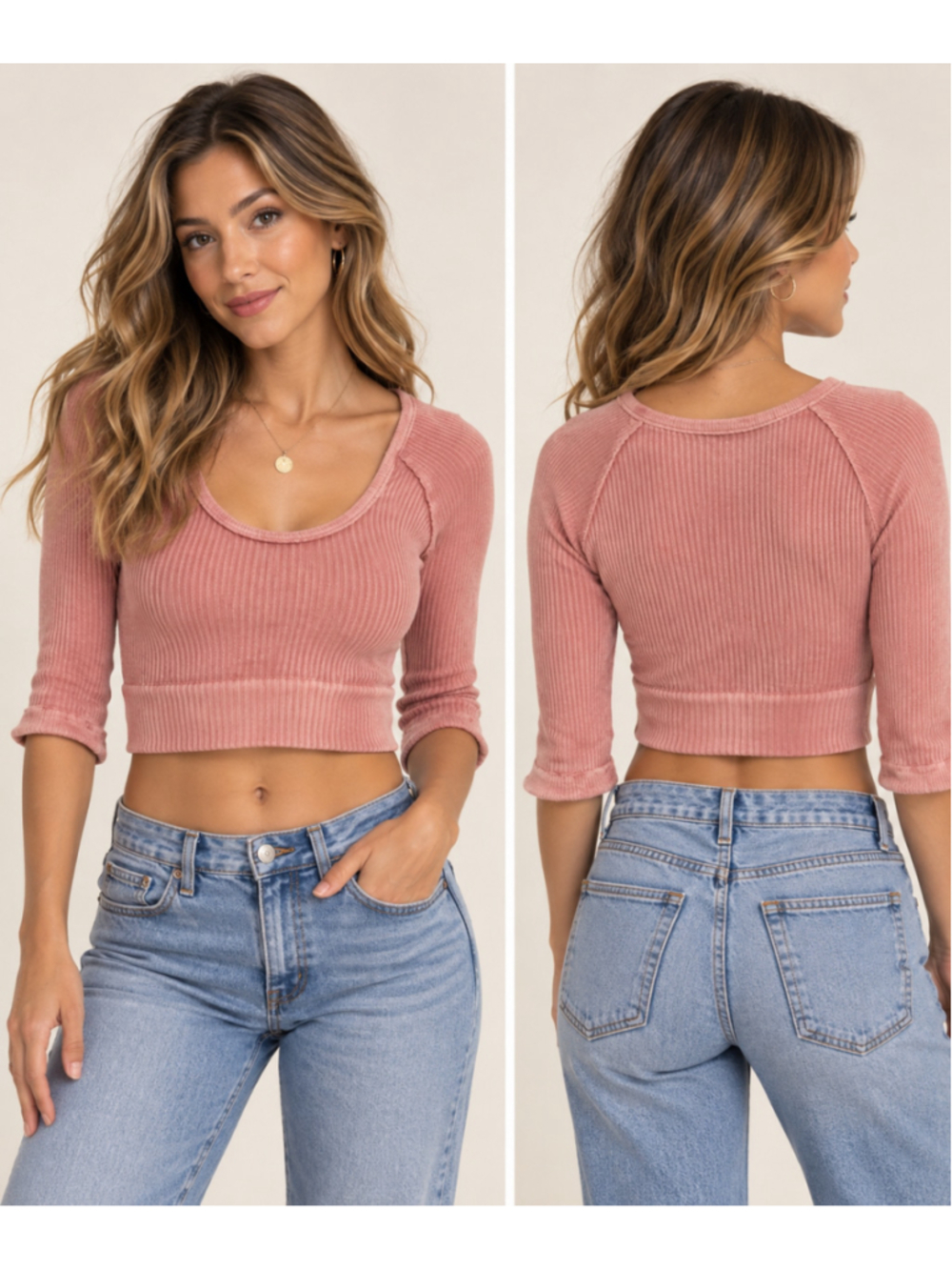 Free People Movement ribbed cropped long sleeve top in a pretty dusty pink/rose